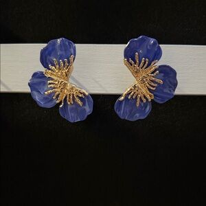 Elegant Blue and Gold Floral Earrings